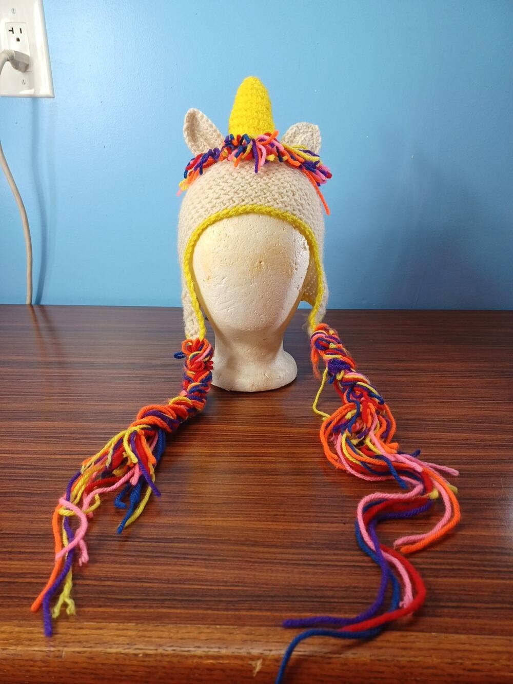 Crocheted Unicorn Hat Cap Mane/Mohawk Colorful Fun Fantasy Warm Magical